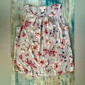 Loft Petite XS; Gray Floral Blouse